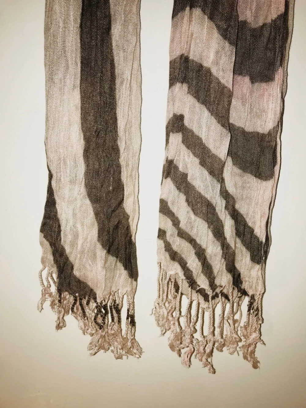 Y2K Vintage Retro Swirl Print Lightweight Scarf Brown Cream Fringe Boho Chic OS